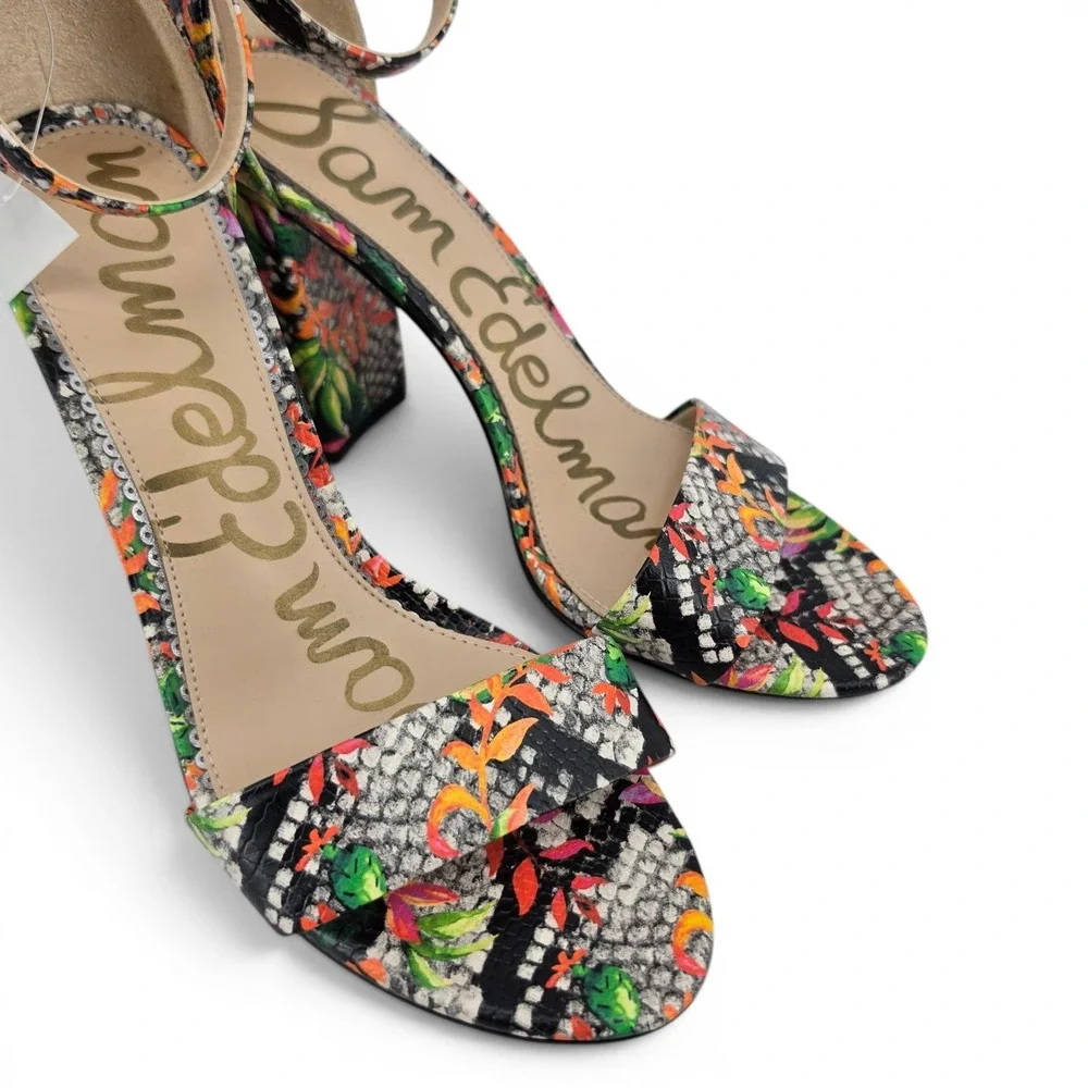 Sam Edelman Yaro Womens Size 8 Floral Snake Print Ankle Strap Block Heel Sandals
